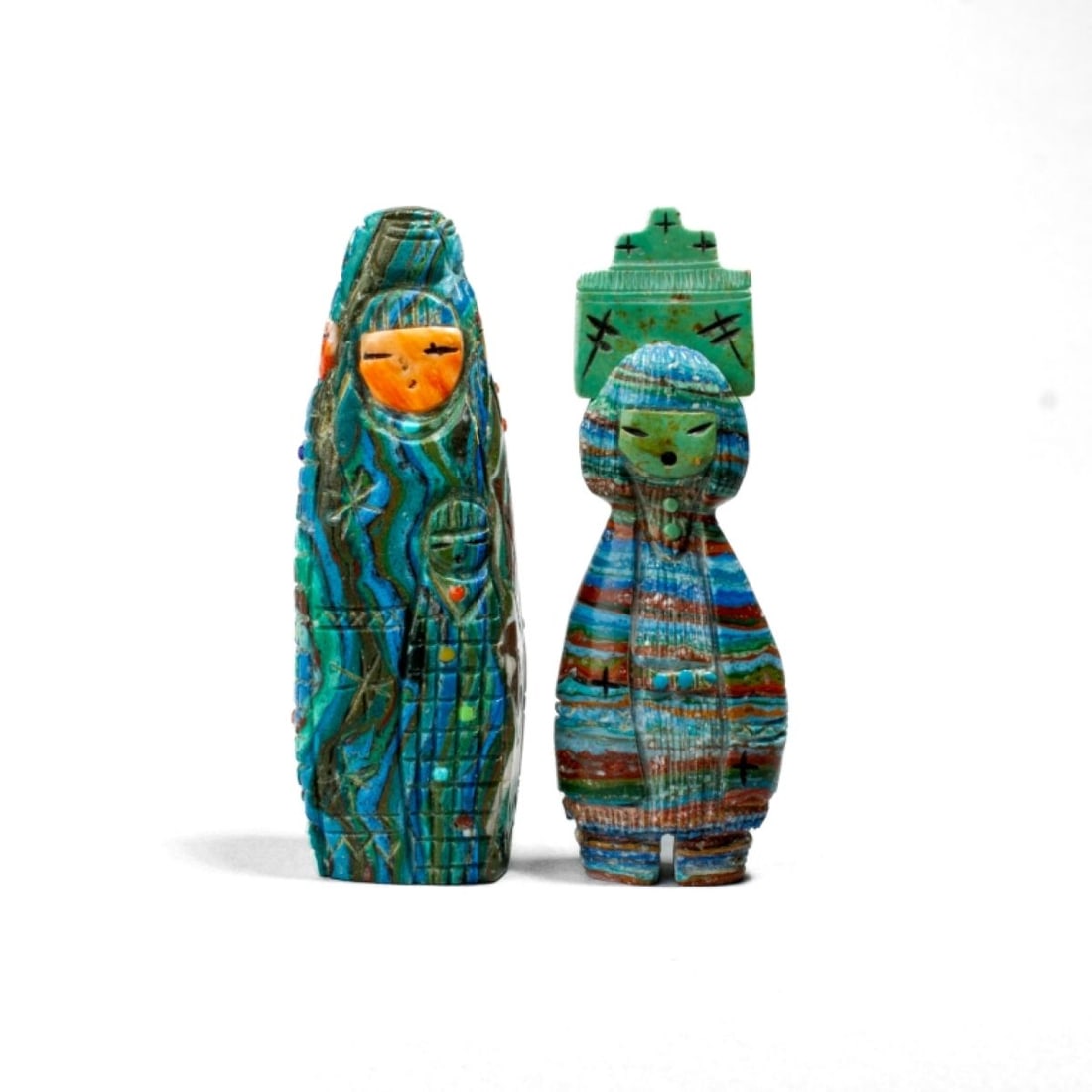 2 Turquoise Zuni Indian Maiden Fetishes W. Cachini (1 of 6)