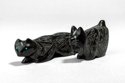 2 Zuni Black Marble Animal Fetishs by C. G.