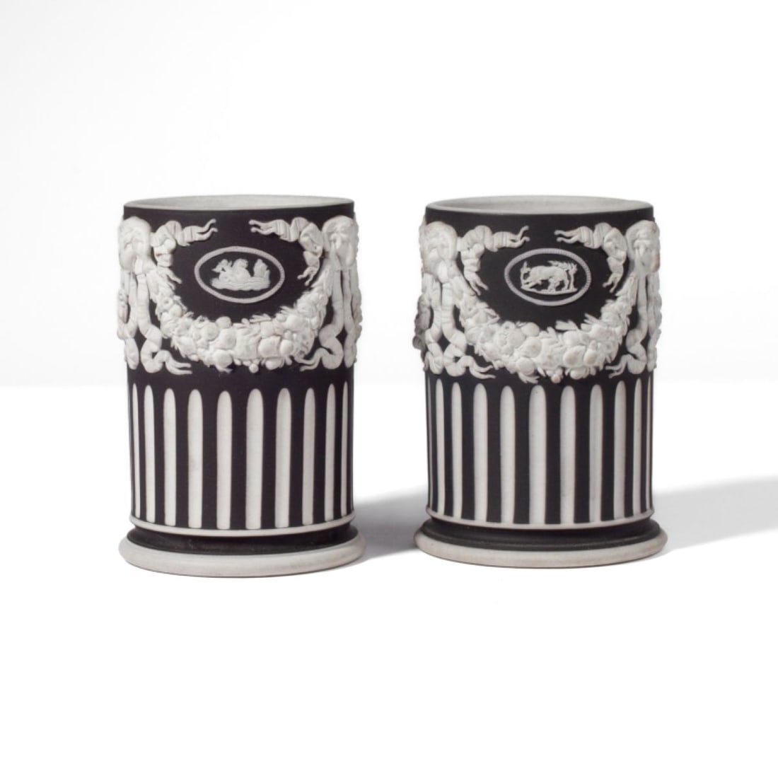 Pair Wedgwood Black Jasper Dip Spill Vases