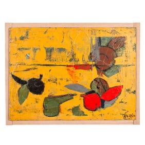 Midcentury Abstract Oil on Mansonite dated 1956