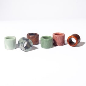 6 Chinese Hardstone Archer Thumb Rings