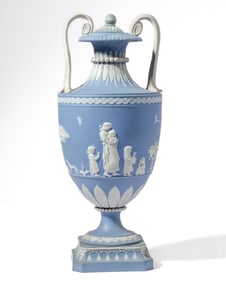Wedgwood Pale Blue Jasperware Handled Vase