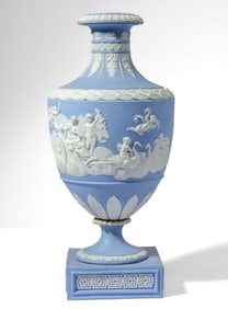 Wedgwood Pale Blue Jasperware Inscribed Vase
