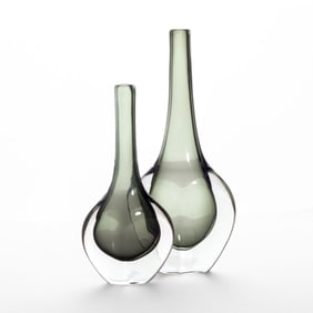 Pair Orrefors Smoky Sommerso Bud Vases