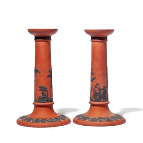 Pair Wedgwood Rosso Antico Candlesticks