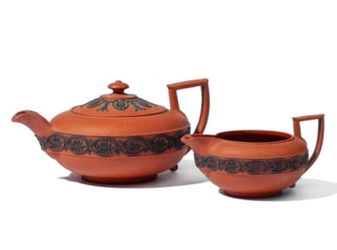 Wedgwood Rosso Antico Teapot & Creamer