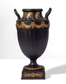 Wedgwood Black Basalt & Gilt Handled Urn