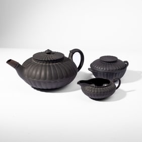 Wedgwood Black Basalt Fluted Tea Set 3-Piece