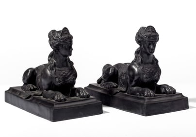 Pair Wedgwood Black Basalt Greco-Egyptian Sphinx