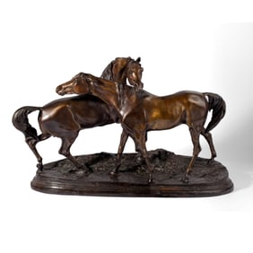 Pierre Jules Mene "Two Horses" Bronze Sculpture