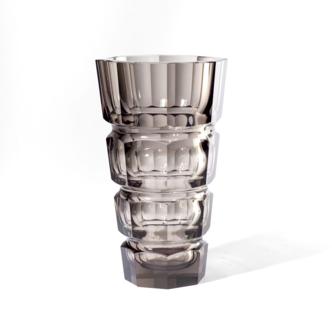 Moser Josef Hoffman Smoky Glass Tall Vase: Moser Josef Hoffman "Prism" Smoky Glass Tall Vase. Unsigned. Measures 8x4.5". Very good condition.