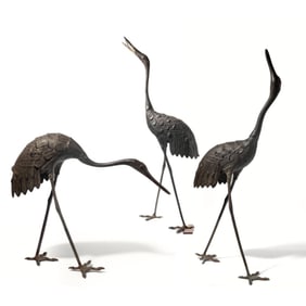 Set of 3 Japanese Meiji Period Cast Bronze Cranes