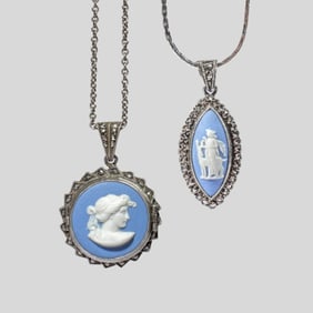Wedgwood Jasper Marcasite Silver Locket & Pendant