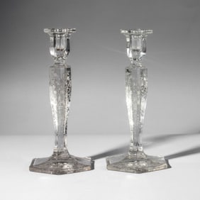 Pair Fostoria Etched Candlesticks #1485