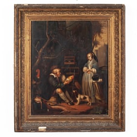Antique Oil on Panel Painting After Gabriel Metsu