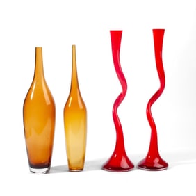 Two Pair Mid Century Style Art Glass Vases