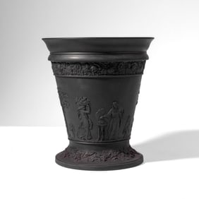 Wedgwood Black Basalt Vase w/ Frog Insert