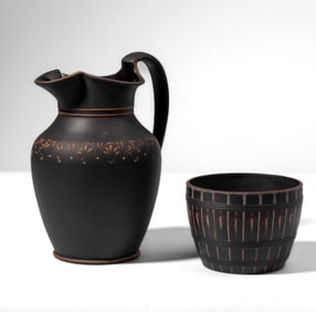 Wedgwood Black Basalt Encaustic Jug & Jar