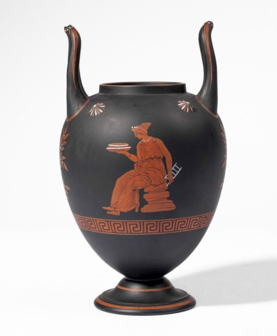 Wedgwood Black Basalt Encaustic Greek Vase Urn (1 of 7)
