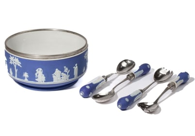 Wedgwood Blue Jasperware Salad Bowl & Servers