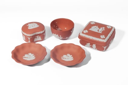 5 Wedgwood Terracotta Jasperware Boxes & Dishes