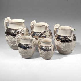 Wedgwood Silver Lustre Hunting Pitchers / Jugs