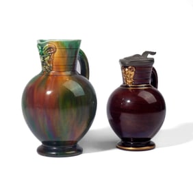 2 Wedgwood Majolica Glazed Doric Jugs
