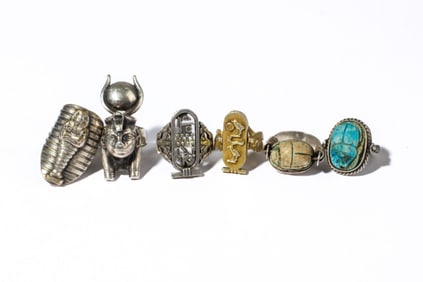 Collection of Egyptian Theme Rings / Sterling