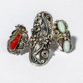 Fred Harvey Navajo Sterling & Coral Ring / Rings