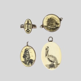 Vintage Scrimshaw Pendants & Rings / Sterling