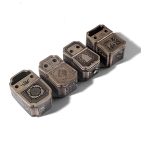 4 Chinese Niello Baktong Inkwell / Opium Holders