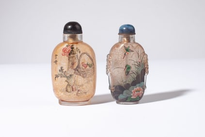 2 Chinese Reverse Painted Kingfisher Snuff Bottles