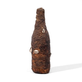 African Wrapped Twine & Cowrie Shell Bottle