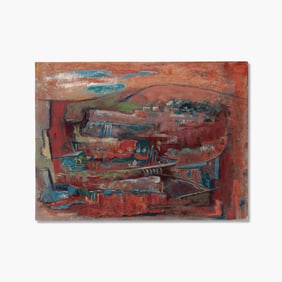 Boyer Gonzales Jr (WA)  Untitled  Abstract Oil on Masonite, circa 1950