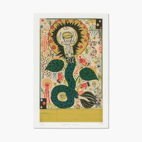 Tony Fitzpatrick "Lightning Plant" Etching and aquatint, 1996