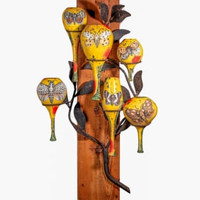Michael Lucero "Tree with Bottles (New World Series)" Ceramic and Metal Sculpture, 1994