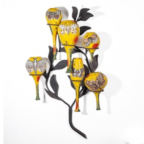 Michael Lucero "Tree with Bottles (New World Series)" Ceramic and Metal Sculpture, 1994