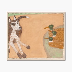 Gaylen Hansen (WA) "Dog with Three Ducks" Oil on Canvas, circa 1970