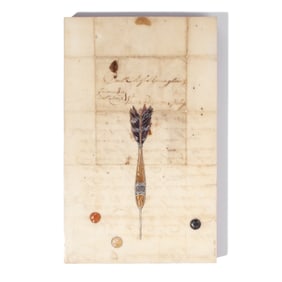 Kenna Moser (WA) "Darts and Marbles" Encaustic, Vintage text,  oil paint on cherry panel, 1998