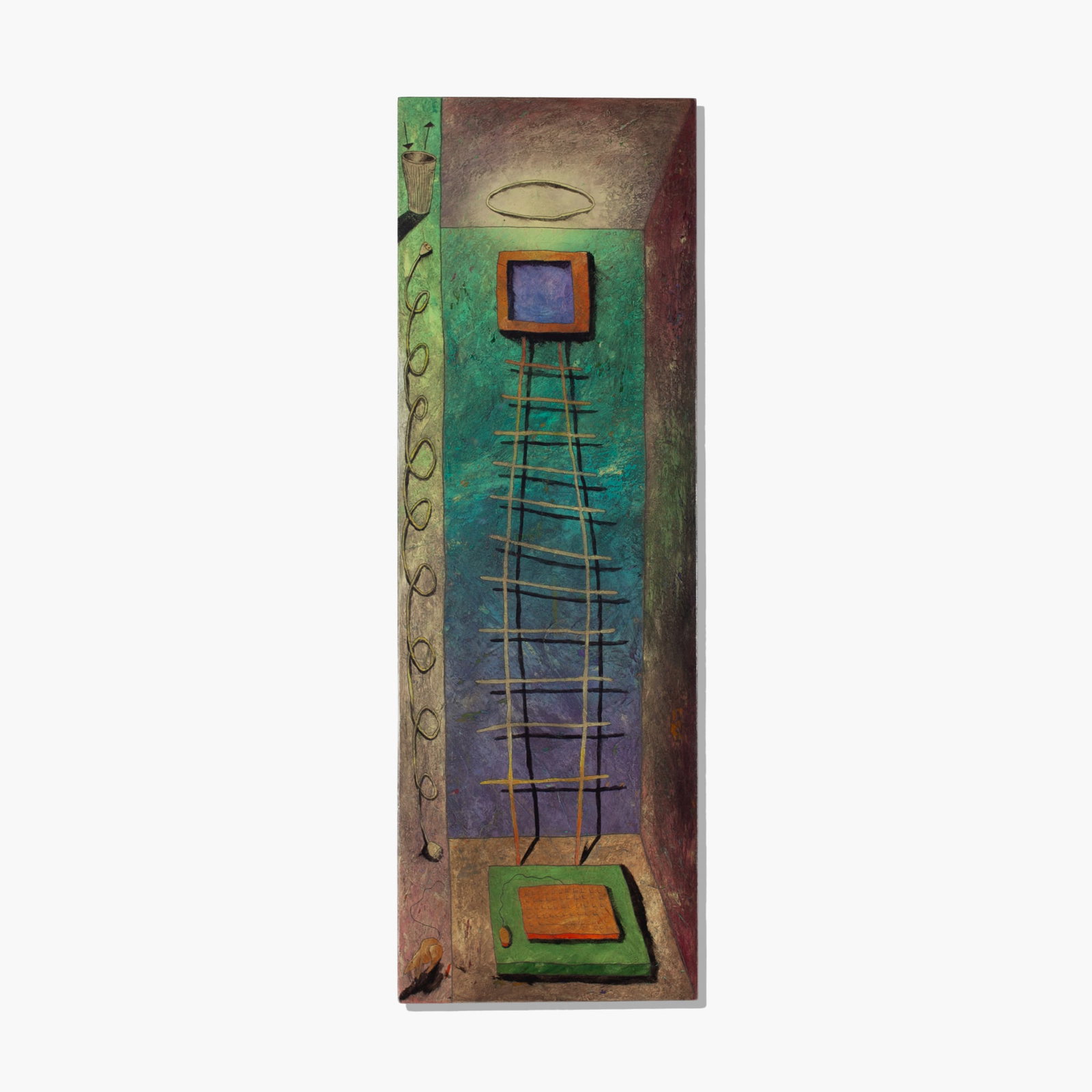 Brent Rogers (WA) "INFO:/SYS:/PNTG:/WRQ" Acrylic on Panel, 1994: Brent Rogers (Washington) "INFO:/SYS:/PNTG:/WRQ" Acrylic on Panel, 1994. Signed, titled, and dated on verso with artist seal. From the collection of WRQ Corporation, Seattle, WA. Panel measures 45x15"