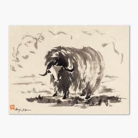 Angie Dixon (WA) "Musk Ox" Sumi Ink Painting, 1985