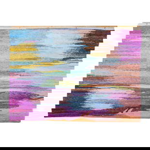 Adeline Turman "Atrium I (Pink)" LARGE Woven Tapestry, 1985: Adeline Turman (1914-2012 Georgia) "Atrium I (Pink)" LARGE Woven Tapestry, 1985. Wool over cotton warp. From the collection of DCA (Digital Communications Associates) of Atlanta, GA. Measures 68.5x98"