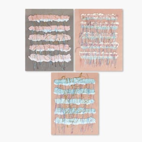 Bill Lyman Triptych Paper and Yarn Artwork, 1985