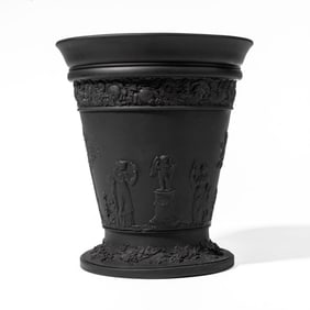 Wedgwood Black Basalt Vase with Frog Insert