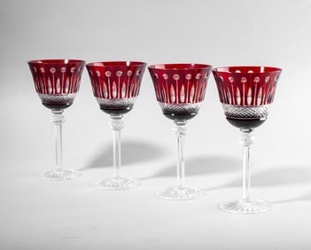 Ajka KING LOUIS Ruby Red Cut to Clear Goblets