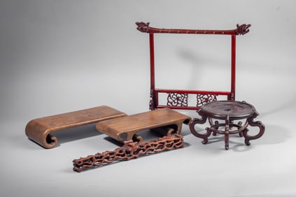 4 Chinese Carved Hardwood Stands / Brush Stand