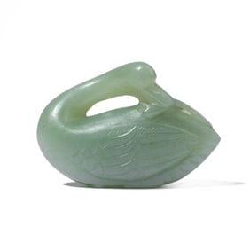 Chinese Carved Green Jade Swan