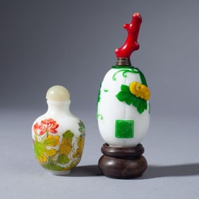 2 Chinese Peking Glass & Enamel Snuff Bottles