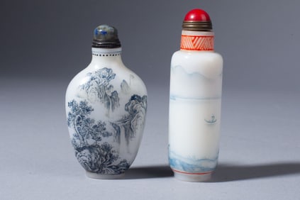 2 Chinese Enameled Glass Snuff Bottles