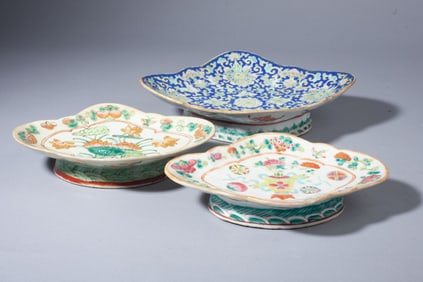 3 Chinese Famille Rose Enameled Quatrefoil Dishes